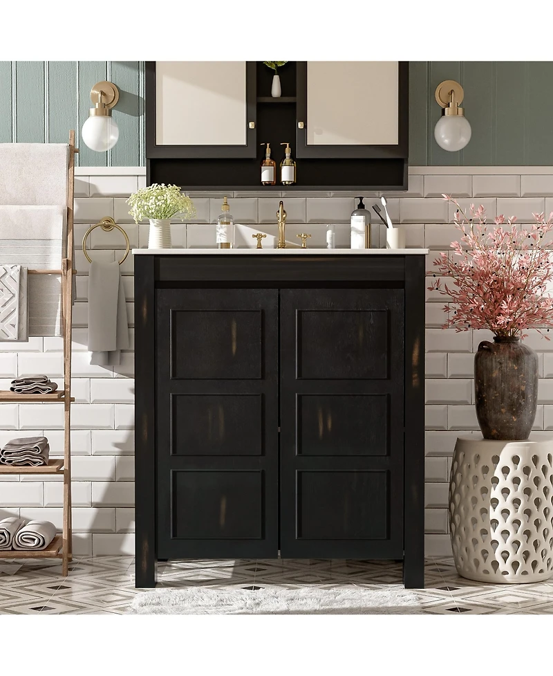 Casainc 30" Bathroom Vanity with Ceramic Sink, Soft-Close Doors, Adjustable Shelf and Modern Storage Cabinet