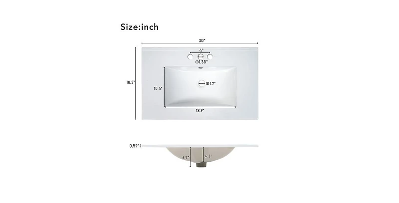 Casainc 30" Bathroom Vanity with Ceramic Sink, Soft-Close Doors, Adjustable Shelf and Modern Storage Cabinet