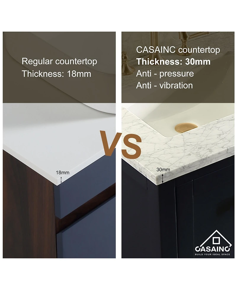 Casainc 60-Inch Solid Wood Bathroom Vanity with Marble Top and Ceramic Basin