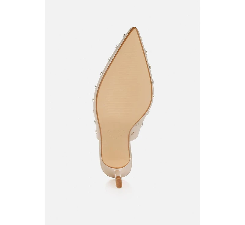 Dasavla Heart-Shaped Rhinestone Studded Slingbacks Women