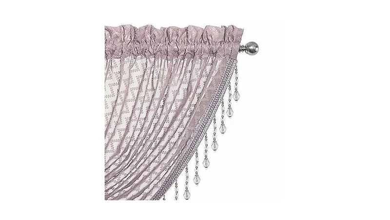 Kate Aurora Elegant Crystal Beaded Chevron Design Window Valances & Curtain Panels - 54 in. W x 38 in. L, Soft Plum