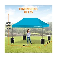 SereneLife 10x15 Pop Commercial Instant Shelter Waterproof Polyester Tent Sky Blue with Portable Wheeled Carry Sand Bag