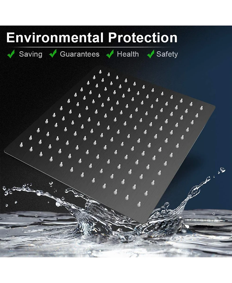 Rainsken 10" Square Rainfall & High Pressure Stainless Steel Bath Shower Head Matte Black