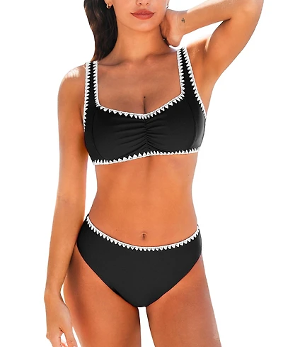 Cupshe Women's Sweetheart Neck Stitching Bikini Sets