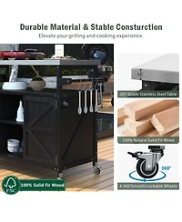 Maison Boucle Outdoor Kitchen Island Cart with Storage, Solid Wood Bbq Grill Station Stainless Steel Top, Spice Rack & Towel Bar-Maison