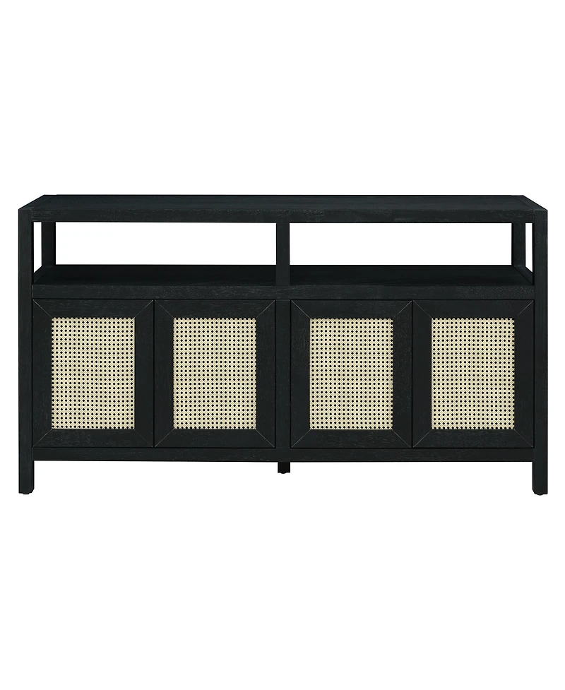 Streamdale Rattan Buffet Cabinet - Black, Push-to-Open, Adjustable Shelves