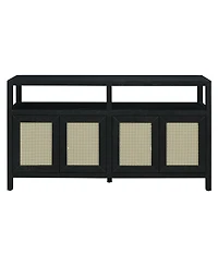 Streamdale Rattan Buffet Cabinet - Black, Push-to-Open, Adjustable Shelves