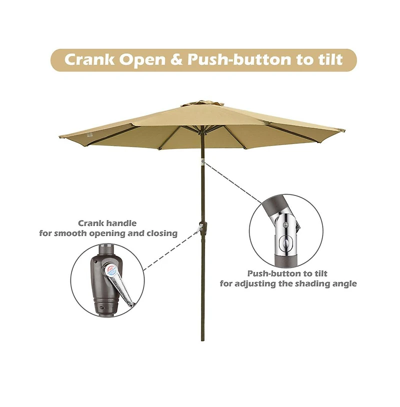 Yescom 9FT UV50+ Olefin Outdoor Patio Umbrella with Base Crank Tilt Fade Resistant for Garden Beach Pool Deck Market Porch Backyard Cafe,Tan