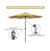 Yescom 9FT UV50+ Olefin Outdoor Patio Umbrella with Base Crank Tilt Fade Resistant for Garden Beach Pool Deck Market Porch Backyard Cafe,Tan