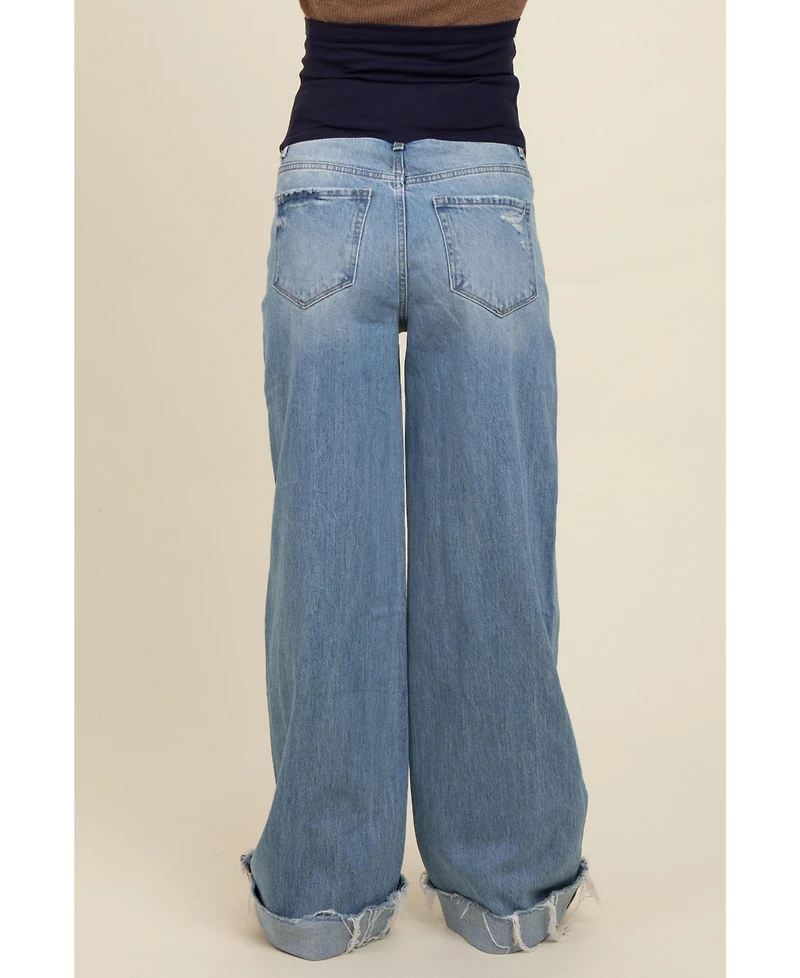 Pinkblush Maternity Light Blue Cuffed Baggy Wide Leg Jeans