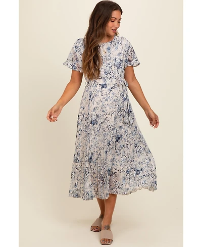 Pinkblush Maternity Cream Floral Pleated Midi Dress