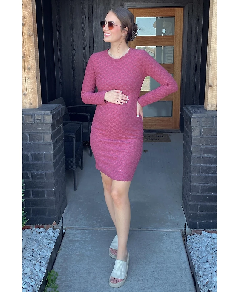 Pinkblush Maternity Burgundy Soft Brushed Knit Long Sleeve Dress