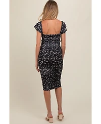 Pinkblush Maternity Black Printed Stretch Knit Ruched Dress