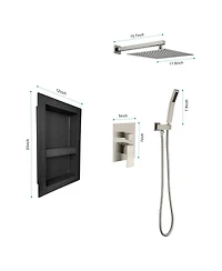 Rainsken Shower System with Rain Shower Head, Hand Shower Head, Water Control Valve, Shower Bracket, Hose and Niche