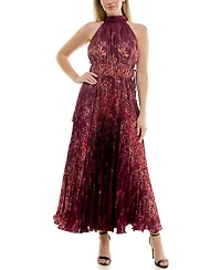 Taylor Women's Sunburst Pleated Halter Neck Dress
