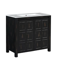 Casainc 36" Bathroom Vanity Organizer with Ceramic Sink and Storage Cabinet Set