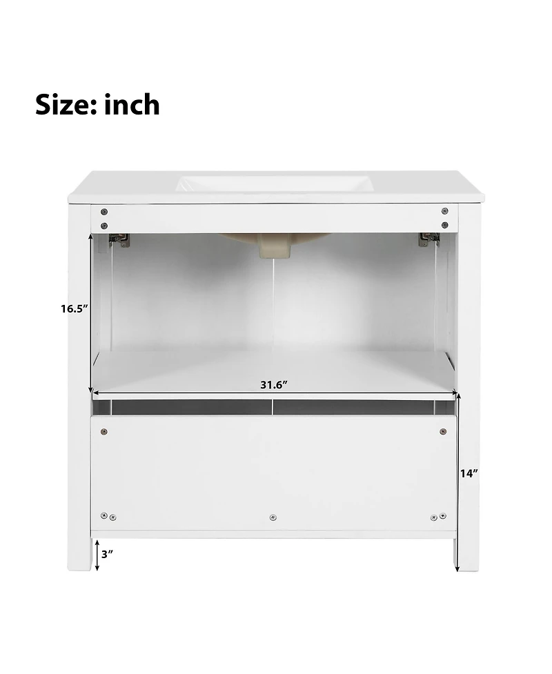 Casainc 36" Bathroom Vanity Organizer with Ceramic Sink and Storage Cabinet Set