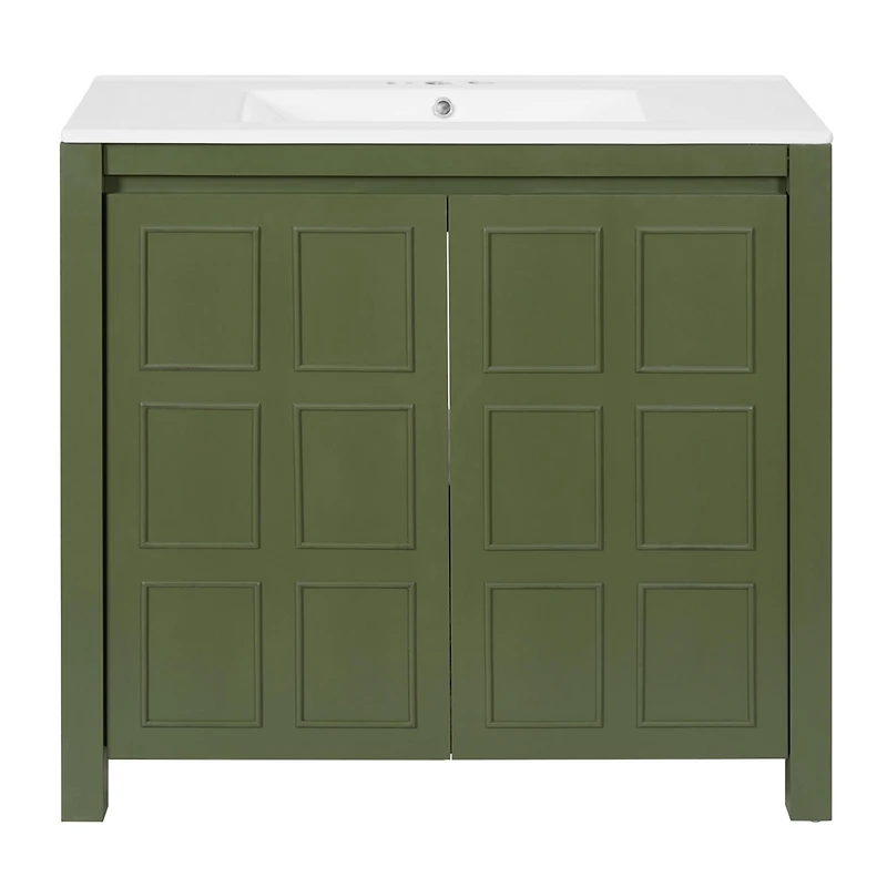 Casainc 36" Bathroom Vanity Organizer with Ceramic Sink and Storage Cabinet Set