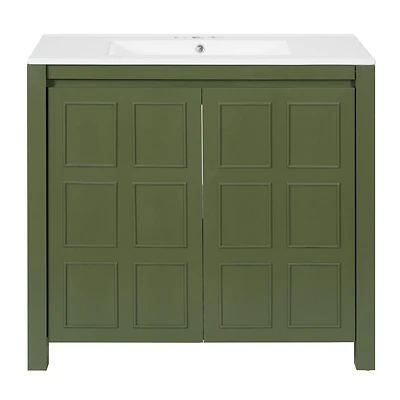 Casainc 36" Bathroom Vanity Organizer with Ceramic Sink and Storage Cabinet Set
