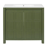 Casainc 36" Bathroom Vanity Organizer with Ceramic Sink and Storage Cabinet Set