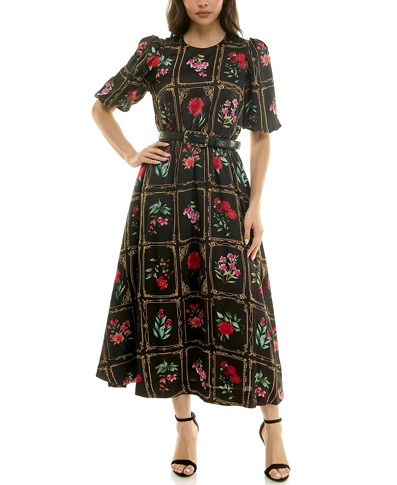 Taylor Women's Belted Puff Sleeve Dress