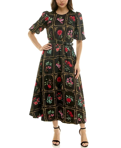 Taylor Women's Belted Puff Sleeve Dress