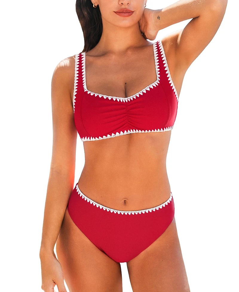 Cupshe Women's Sweetheart Neck Stitching Bikini Sets