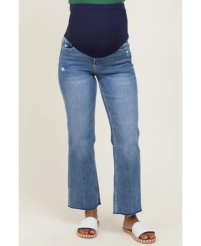 Pinkblush Maternity Blue High Rise Raw Hem Ankle Straight Jeans