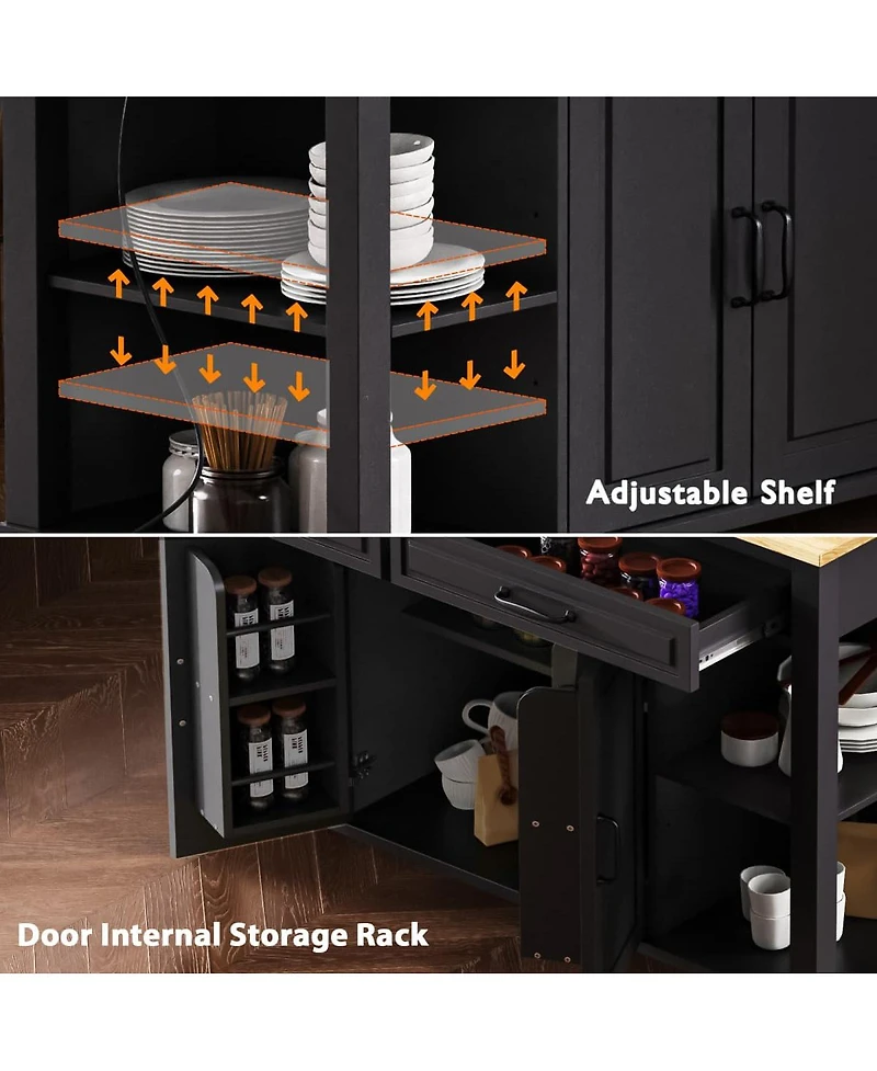 47.2" Expandable kitchen island with Slide-Out Dining Table, Storage Drawers, Cabinets & Usb Charging Station-Maison Boucle - Single