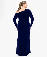 Betsy & Adam Plus Cold-Shoulder Velvet Gown