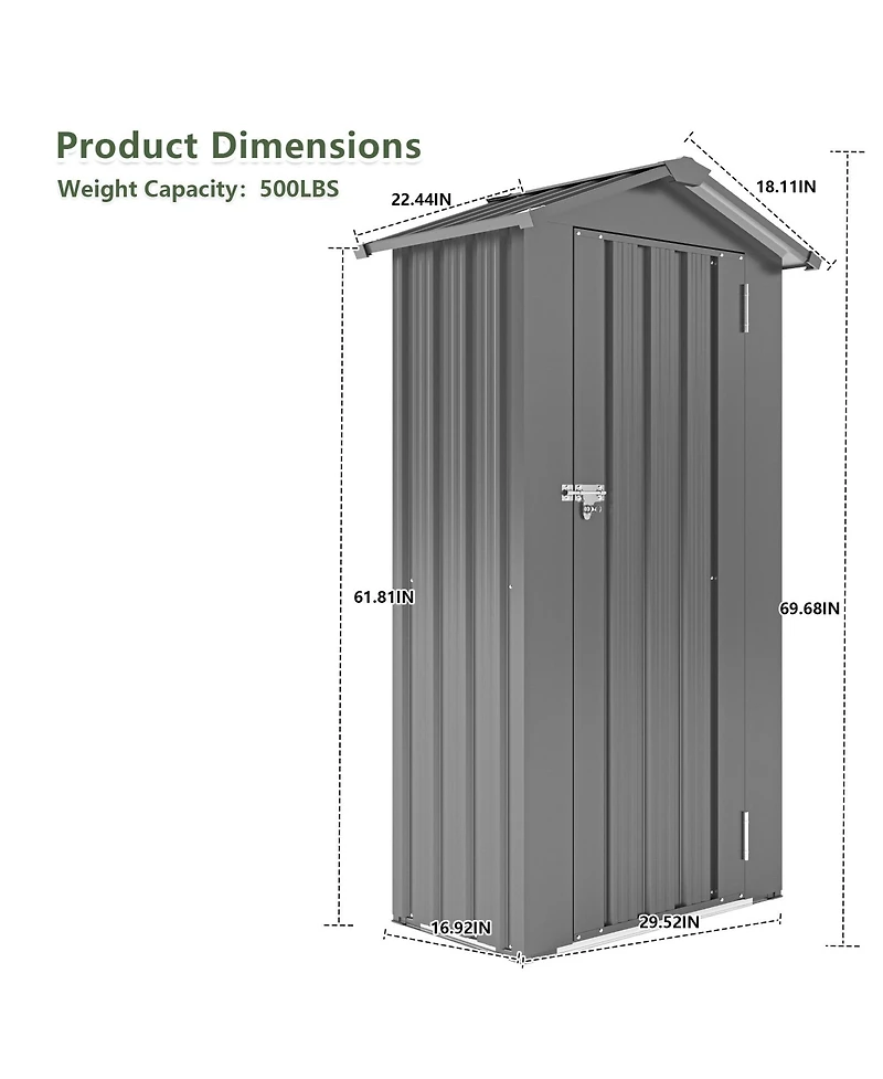 Mondawe 2.5FT Galvanized Steel Storage Shed - Waterproof & Lockable