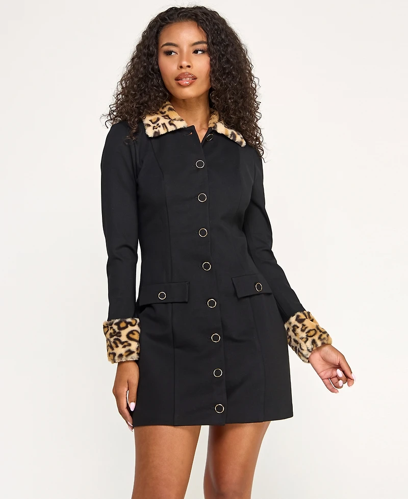 Seni & Cade Juniors' Cheetah Trim Jacket Dress