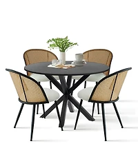 5-Piece Dining Table Set with 39.5 Inch Round and 4 Rattan-Inspired Chairs, Compact Kitchen Furniture–Maison Boucle