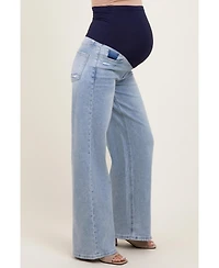 Pinkblush Maternity Light Blue Lightly Distressed Wide Leg Jeans