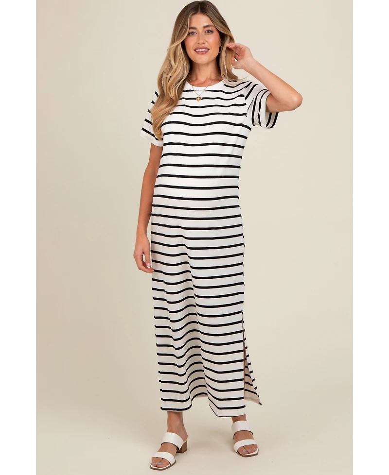 Pinkblush Maternity White Striped Side Slit Maxi Dress