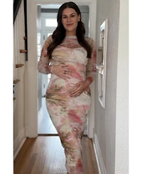 Pinkblush Maternity Pink Abstract Printed Mesh Overlay Maxi Dress
