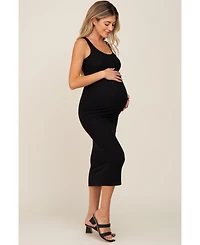 Pinkblush Maternity Black Ribbed Basic Maxi Dress