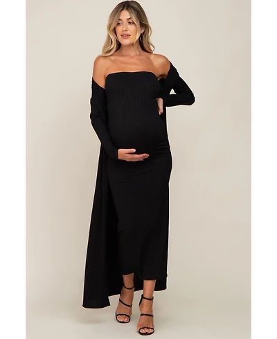 Pinkblush Maternity Light Blue Ribbed Sleeveless Dress Cardigan Set