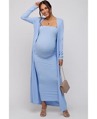 Pinkblush Maternity Light Blue Ribbed Sleeveless Dress Cardigan Set