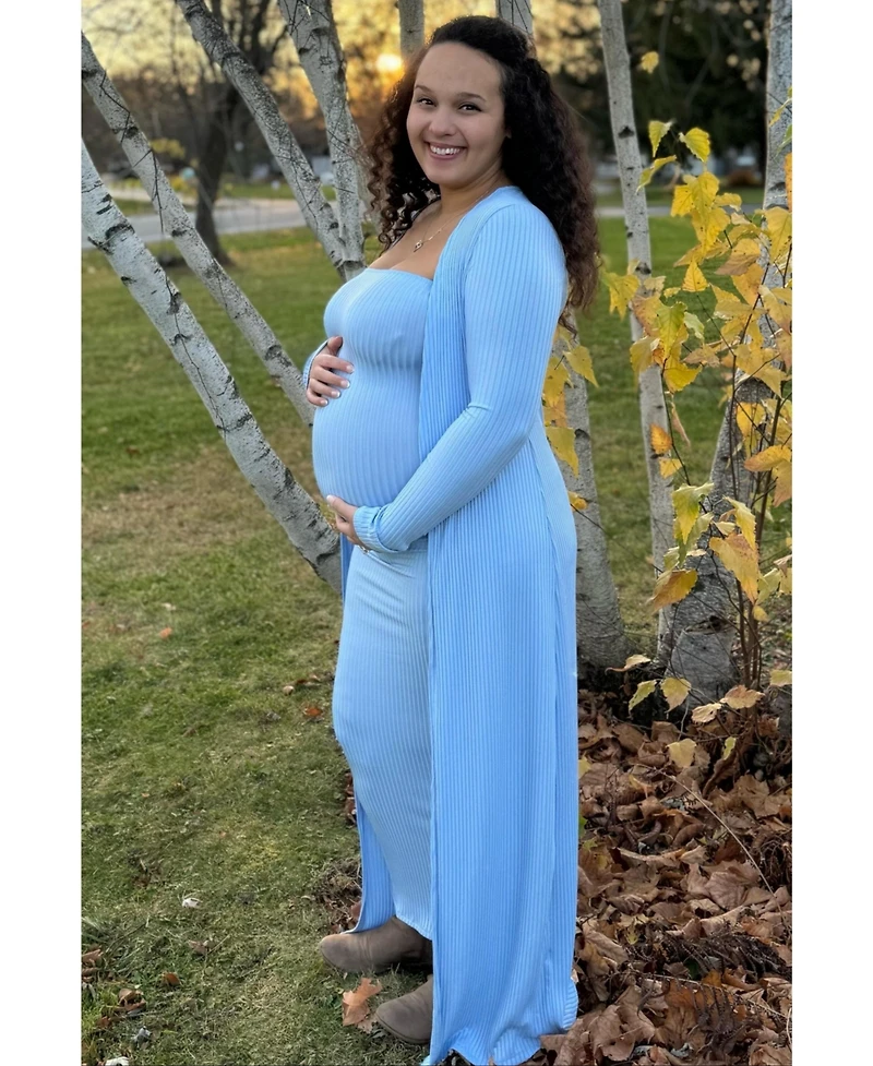 Pinkblush Maternity Light Blue Ribbed Sleeveless Dress Cardigan Set