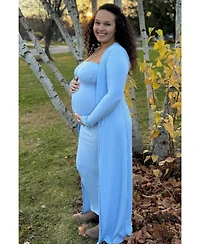 Pinkblush Maternity Light Blue Ribbed Sleeveless Dress Cardigan Set