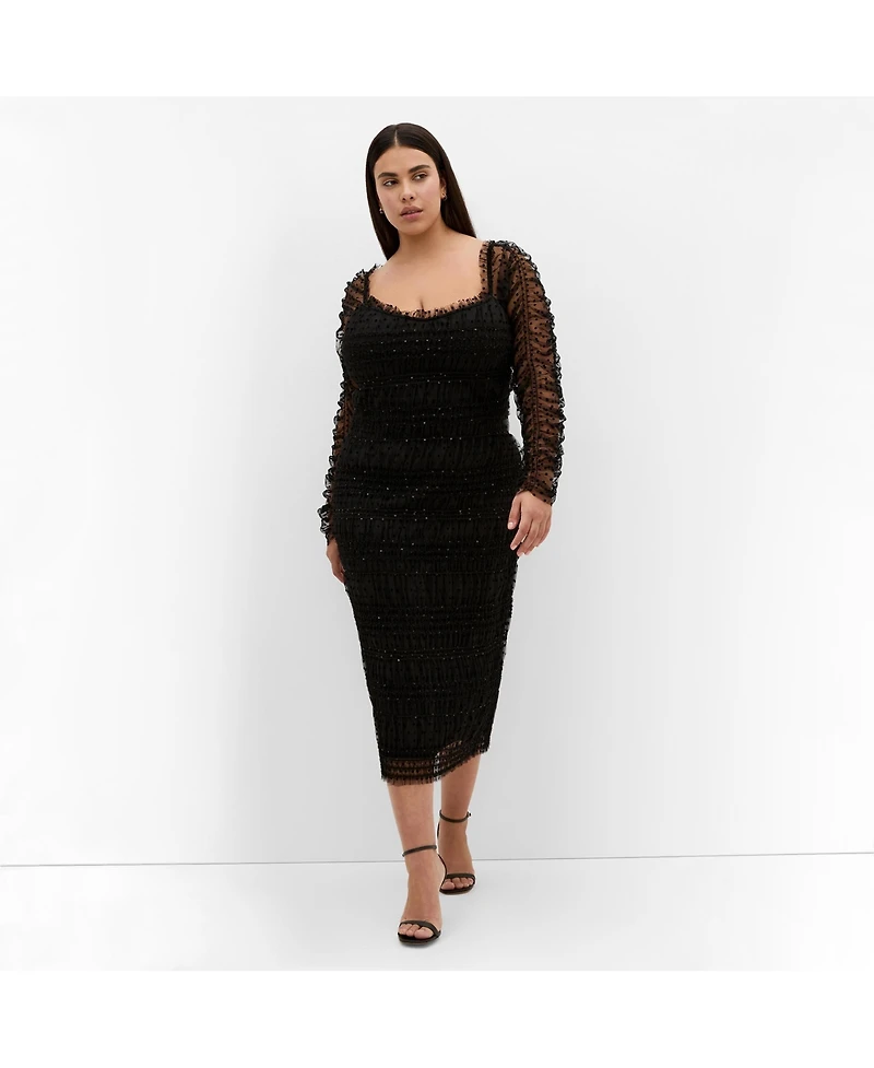 City Chic Women's Sofie Dobby Spot Midi Dress