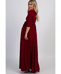 PinkBlush Burgundy Draped 3/4 Sleeve Maternity Maxi Dress