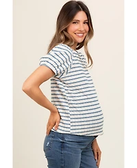 Pinkblush Maternity Light Blue Striped Textured Puff Sleeve Top