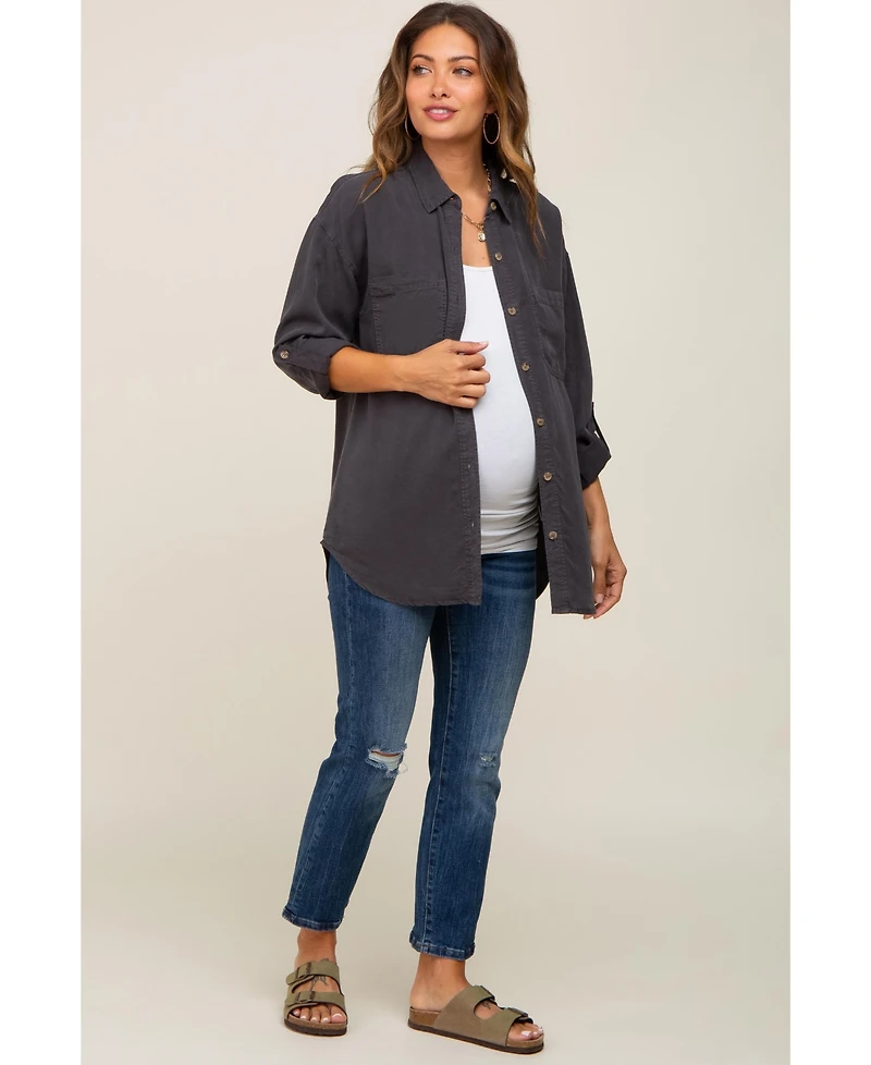 Pinkblush Charcoal Button Down Maternity Top