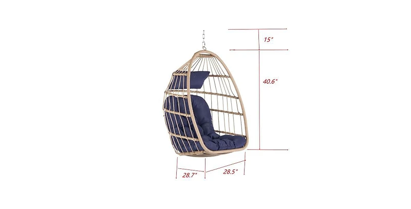 Flynama 55 Inch Outdoor Rattan Egg Swing Chair with Stand and Beige Cushion