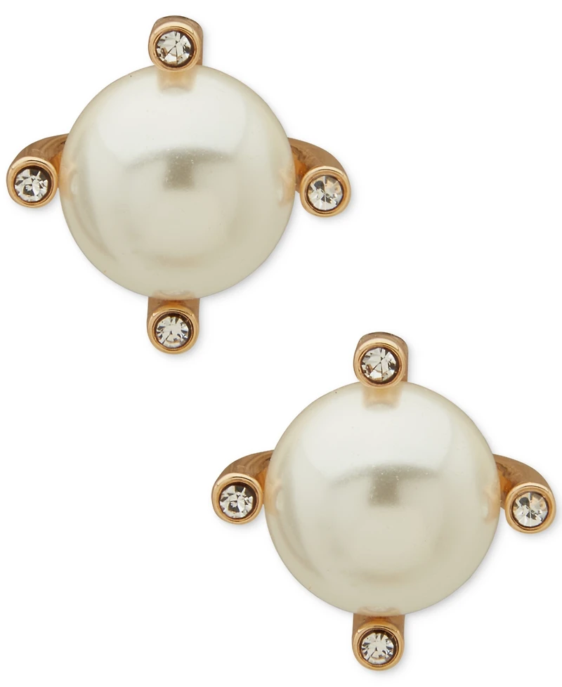 Anne Klein Imitation Pearl and Glass Stone Gold-Tone Stud Earrings