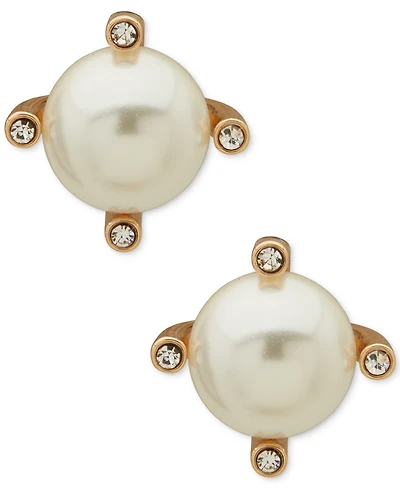 Anne Klein Imitation Pearl and Glass Stone Gold-Tone Stud Earrings