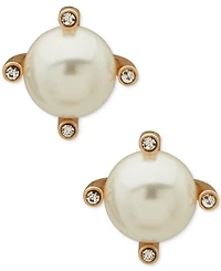 Anne Klein Imitation Pearl and Glass Stone Gold-Tone Stud Earrings