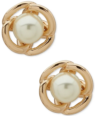 Anne Klein Imitation Pearl Rounded Caged Stud Earrings